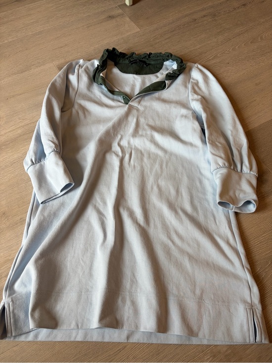 Pomander Place Dresses & Skirts - Pomander Place Pale Blue Long-Sleeve Polo with Dark Green Ruffle Collar